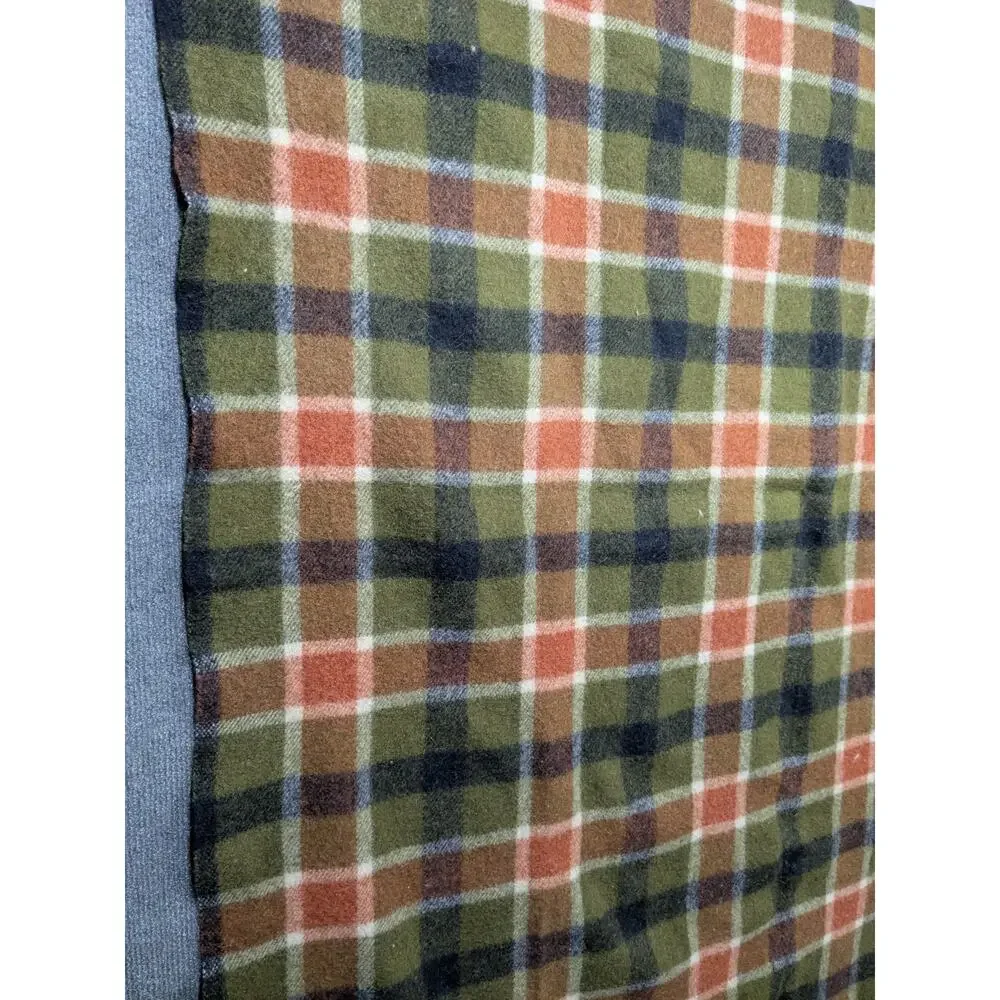 Vintage Faribo Fluff-Loomed Wool Blanket Green Orange Fringe 46x56 Throw EUC